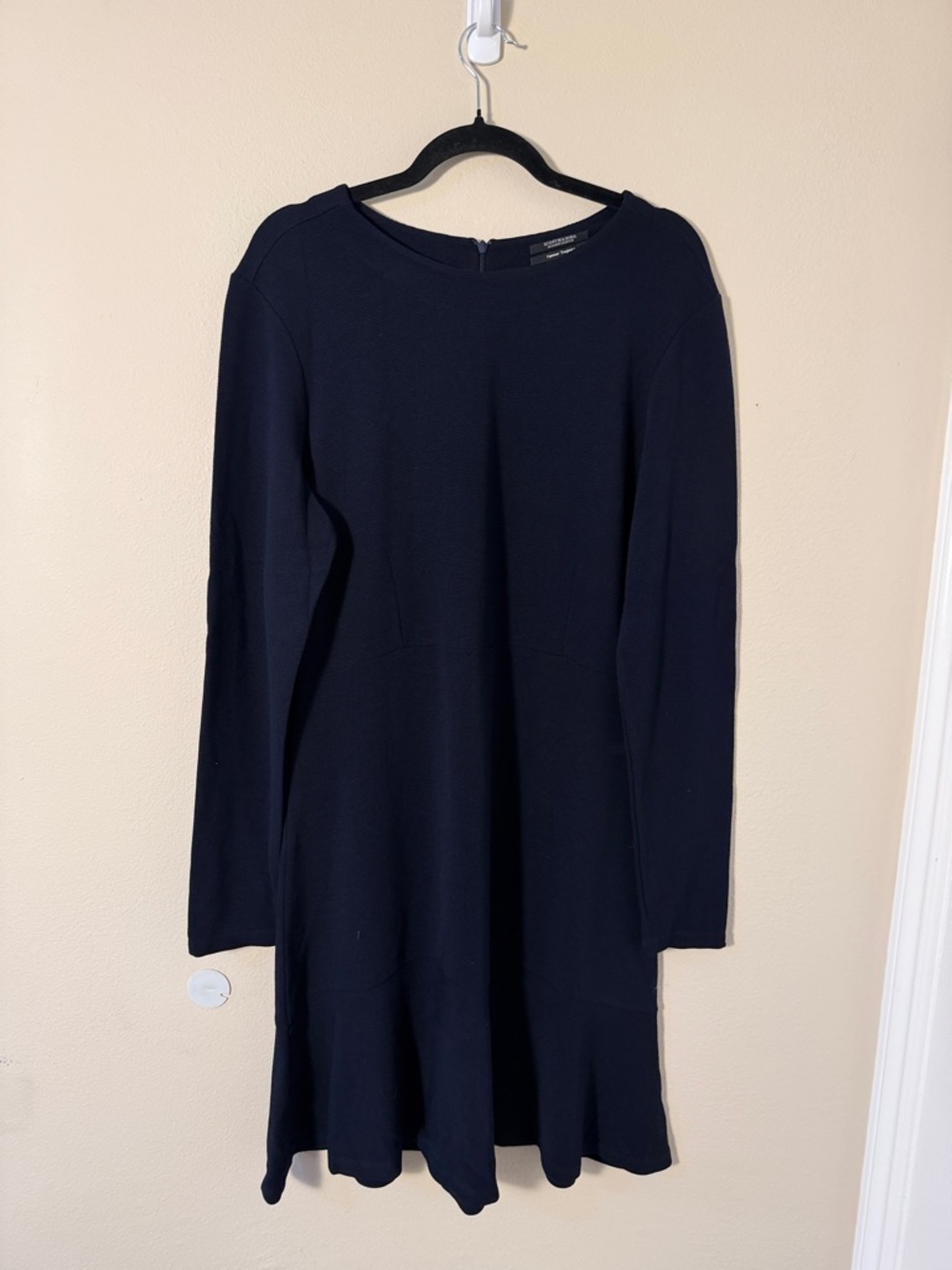Scotch & Soda Navy Blue Ribbed Long Sleeve Flutter Hem Dress Women's Size XL